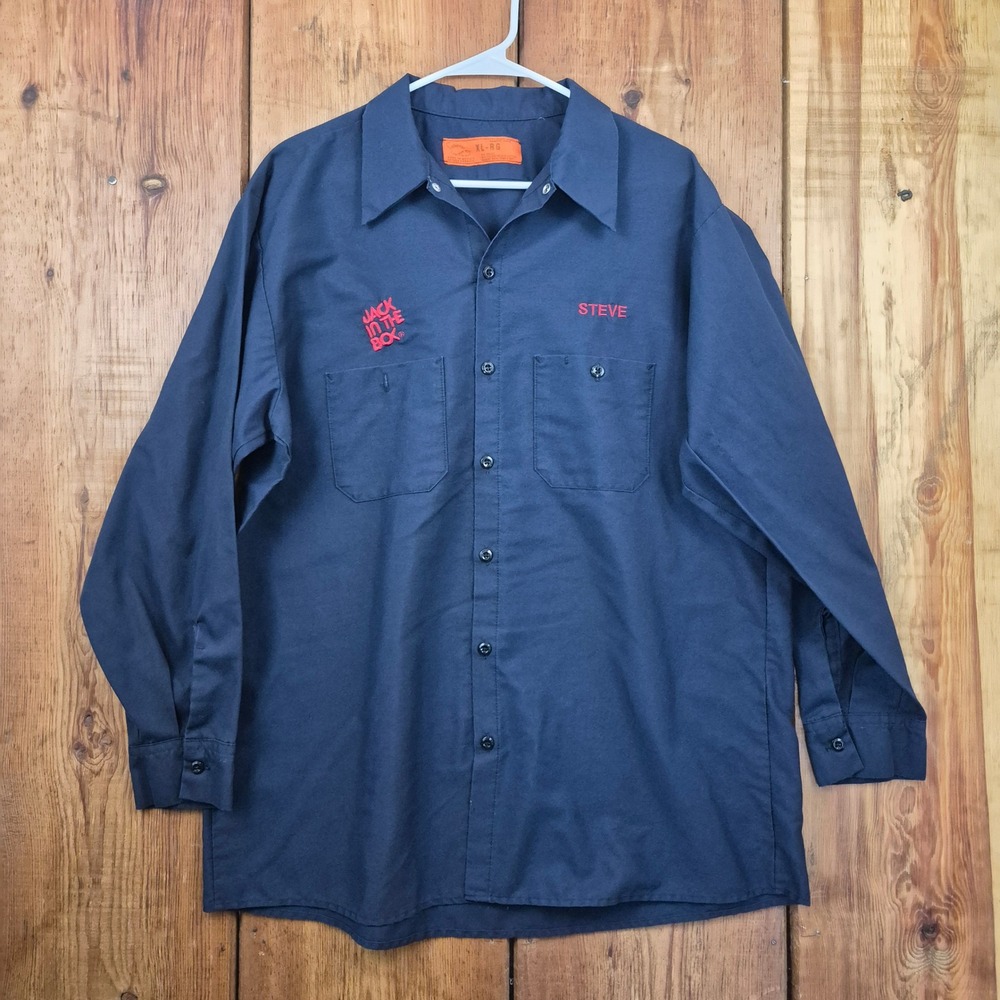 Vintage Jack In The Box Employee Work Shirt Navy Blue Softwear Steve XL-RG